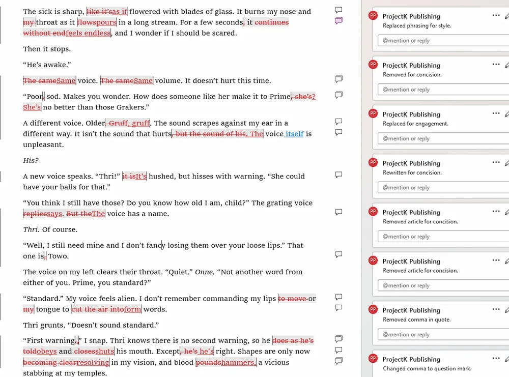 Manuscript editor sample: tracked changes and margin comments